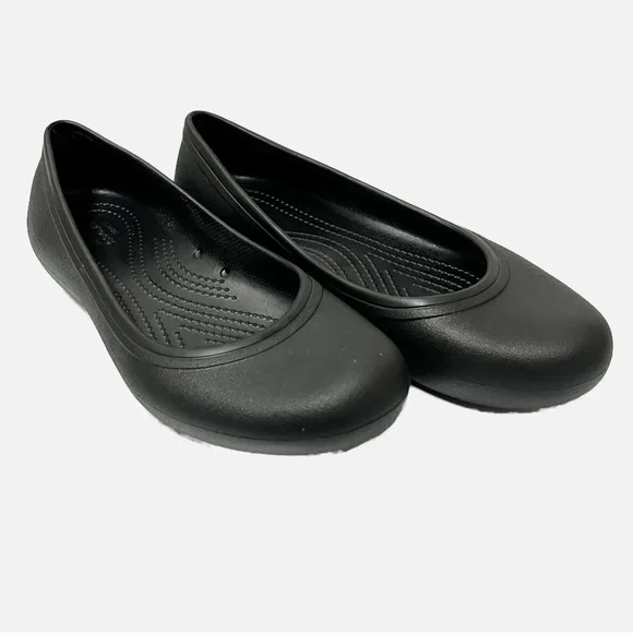 Crocs at Work Iconic Comfort Ballet Flats Black Non-Slip Size 8 EUC - Picture 1 of 8